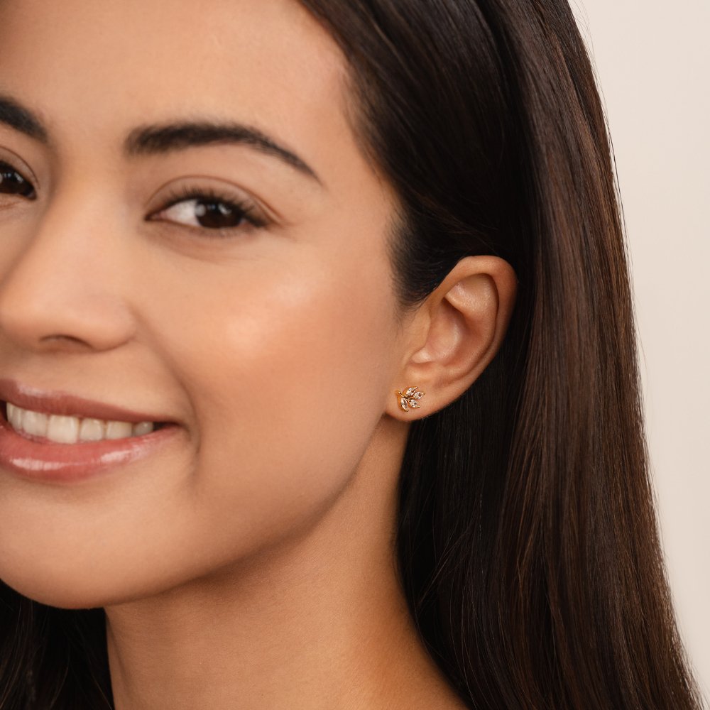 Crystal Leaf Stud Earrings - Beautiful Earth Boutique