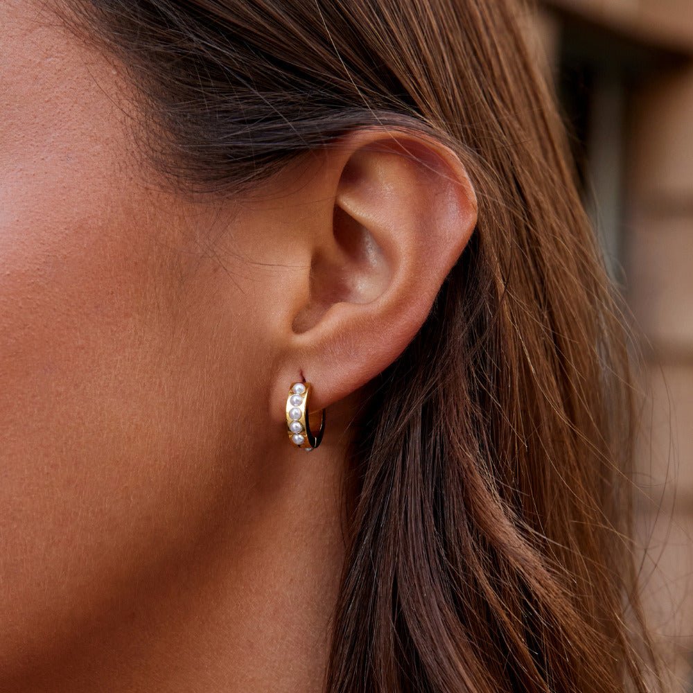 Gold Eula Pearl Hoop Earrings - Beautiful Earth Boutique