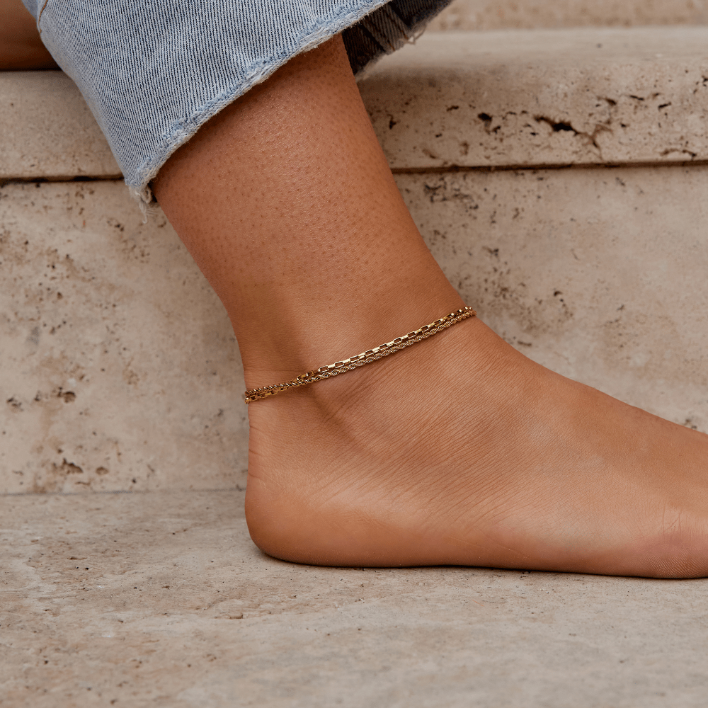 Nora Layered Box Chain Anklet - Beautiful Earth Boutique
