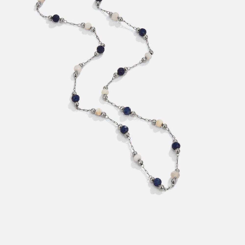 Silver Lulu Midnight Beaded Stone Necklace - Beautiful Earth Boutique