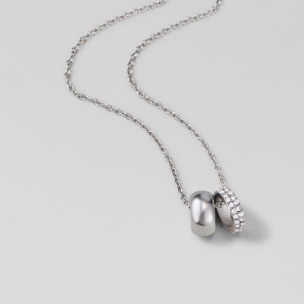 Twin Silver & Crystal Ring Pendant Necklace - Beautiful Earth Boutique