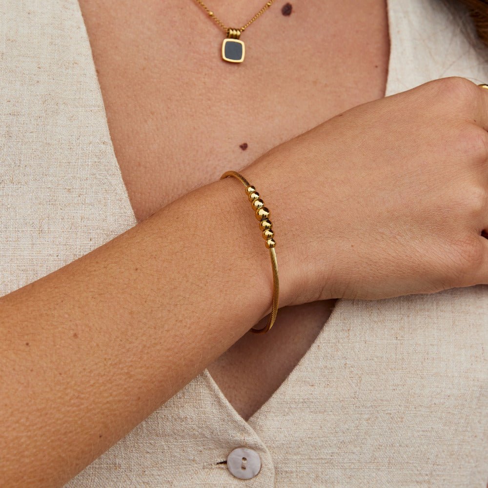 Yuri Gold Bead Bangle - Beautiful Earth Boutique