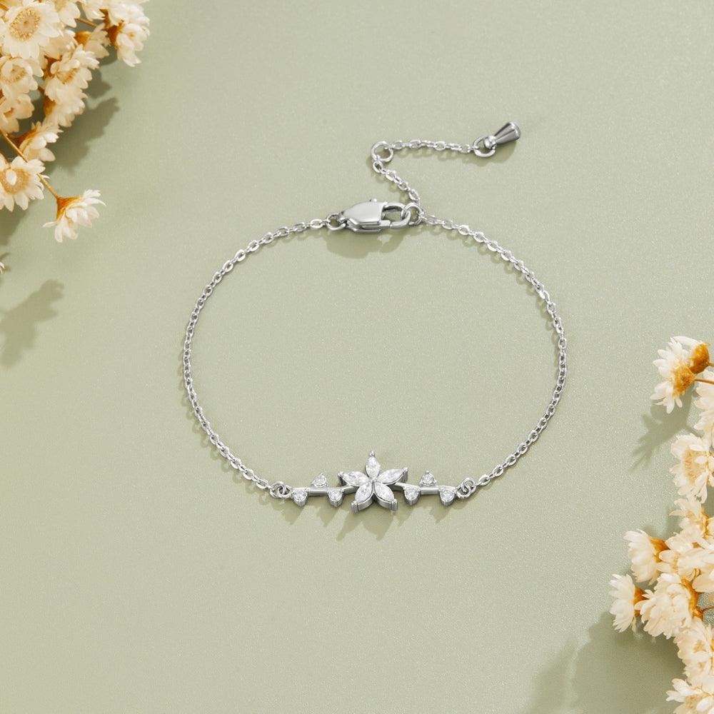 Crystal Flower Silver Bracelet