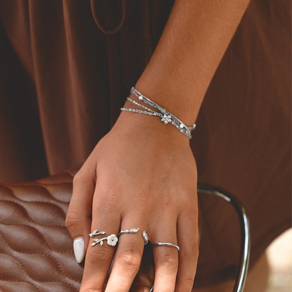 Elara Crystal Bloom Silver Bracelet