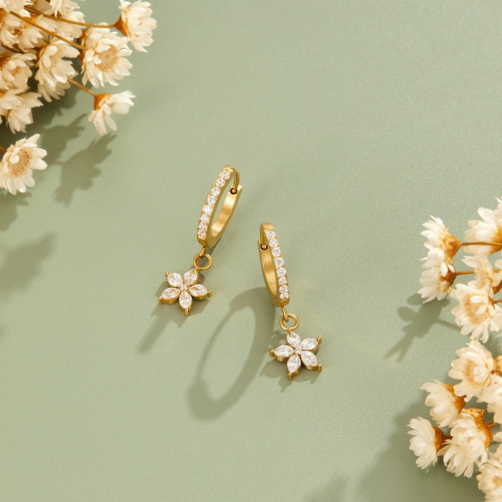 Gold Crystal Petal Drop Earrings
