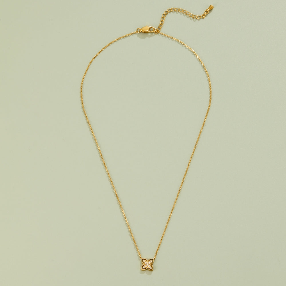 Golden Four Leaf Crystal Necklace