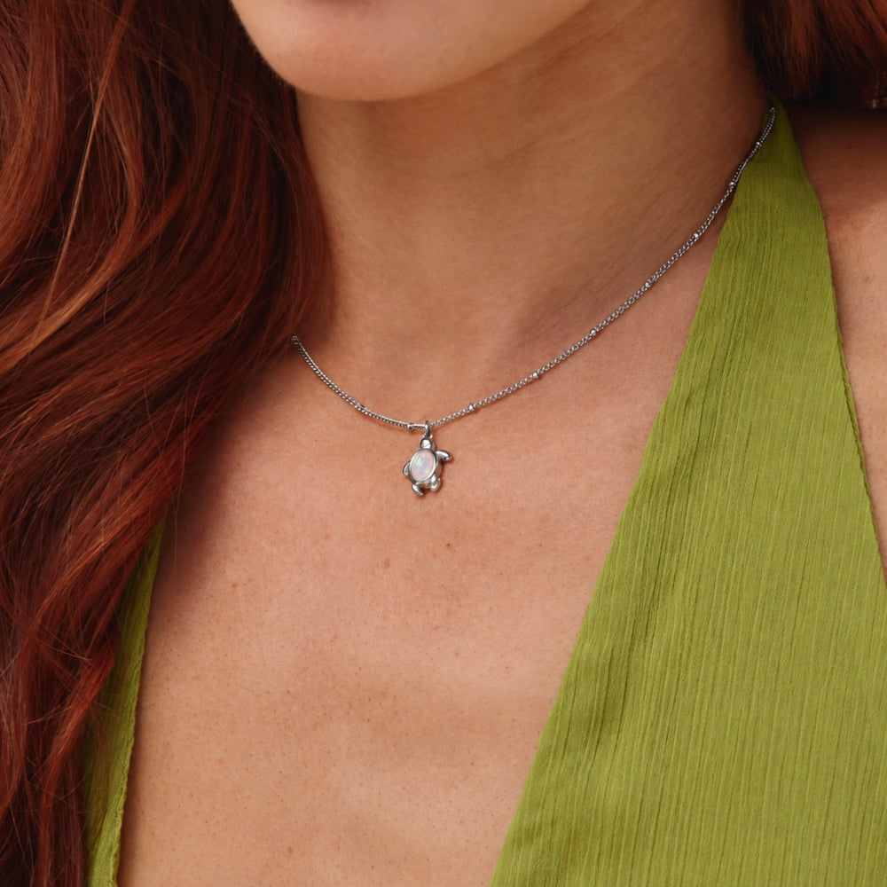 Opal Silver Turtle Pendant Necklace