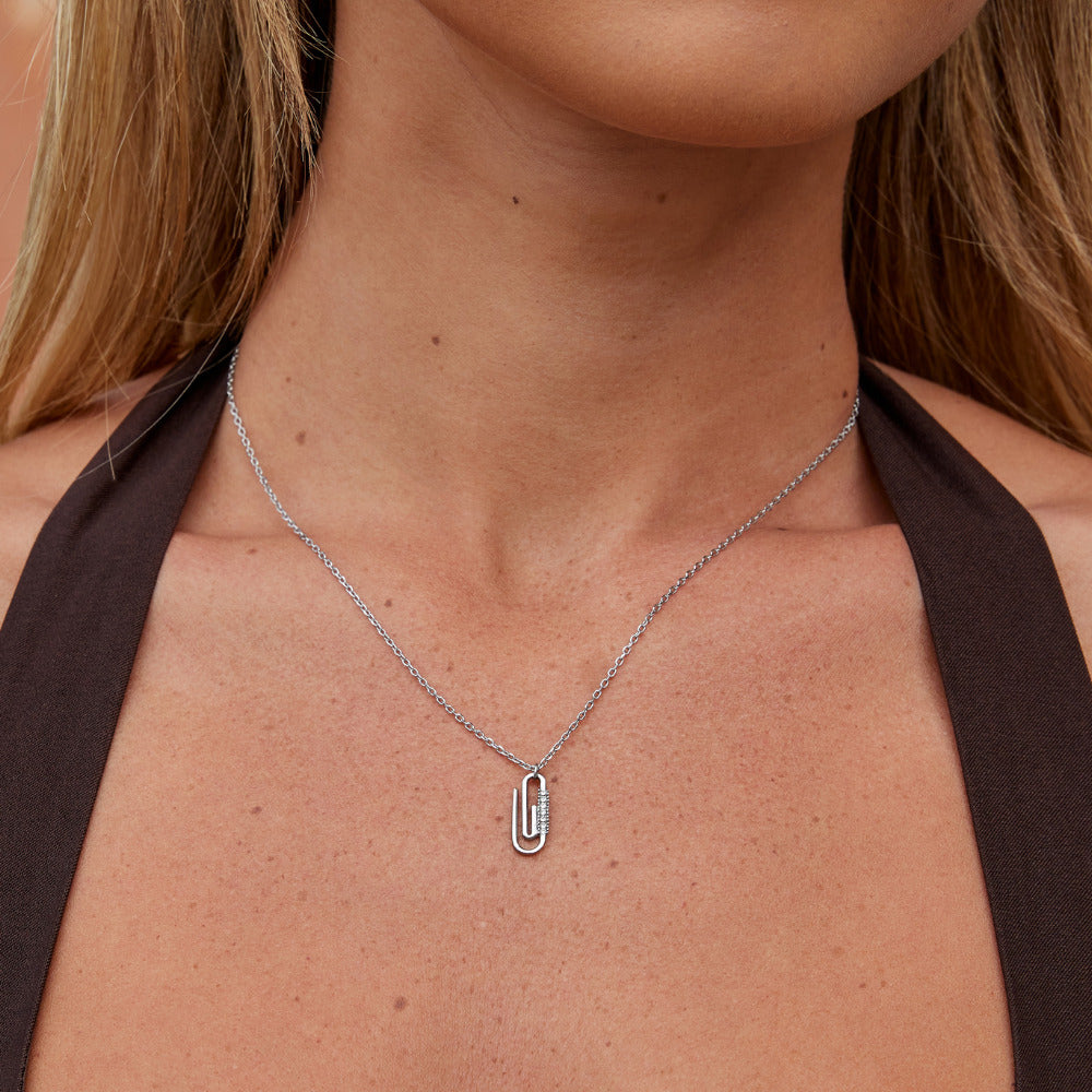 Crystal Paperclip Silver Necklace - Beautiful Earth Boutique