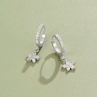 Silver Crystal Petal Drop Earrings