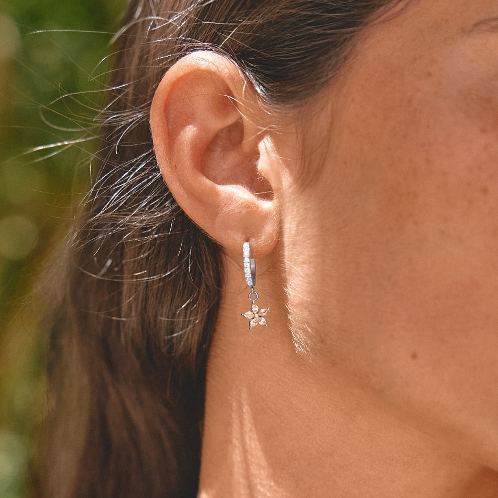 Silver Crystal Petal Drop Earrings