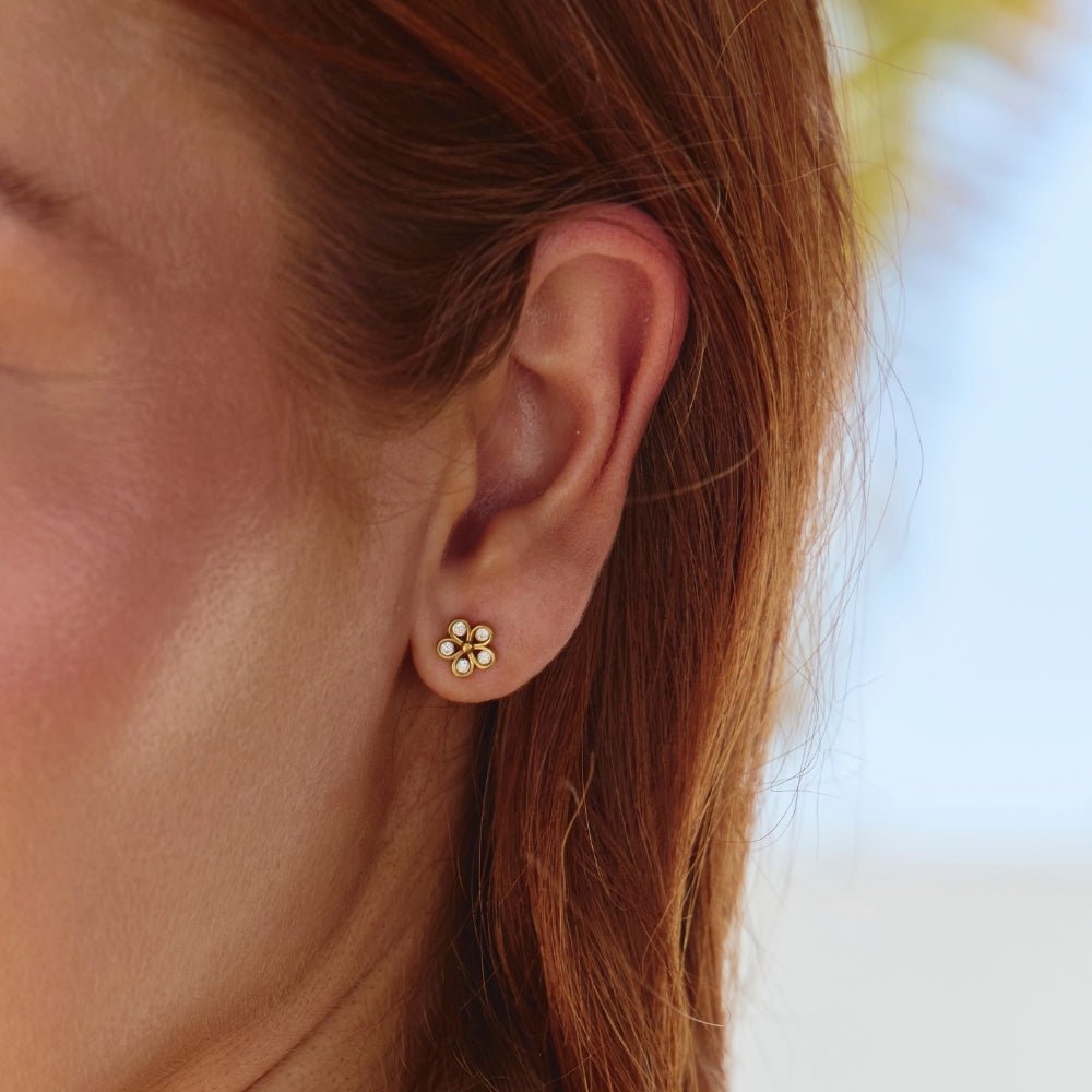 Five Petal Bloom Gold Earrings - Beautiful Earth Boutique