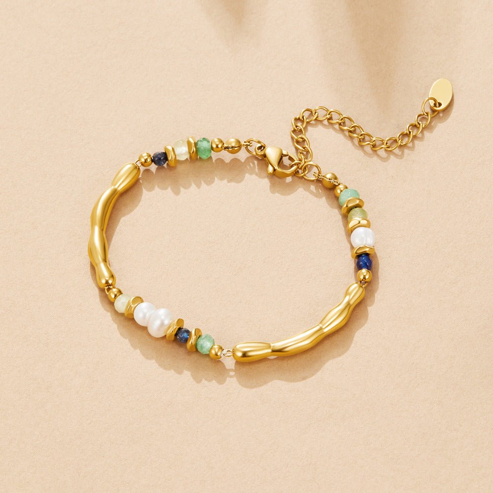 Freshwater Pearl & Malachite Beaded Bracelet - Beautiful Earth Boutique