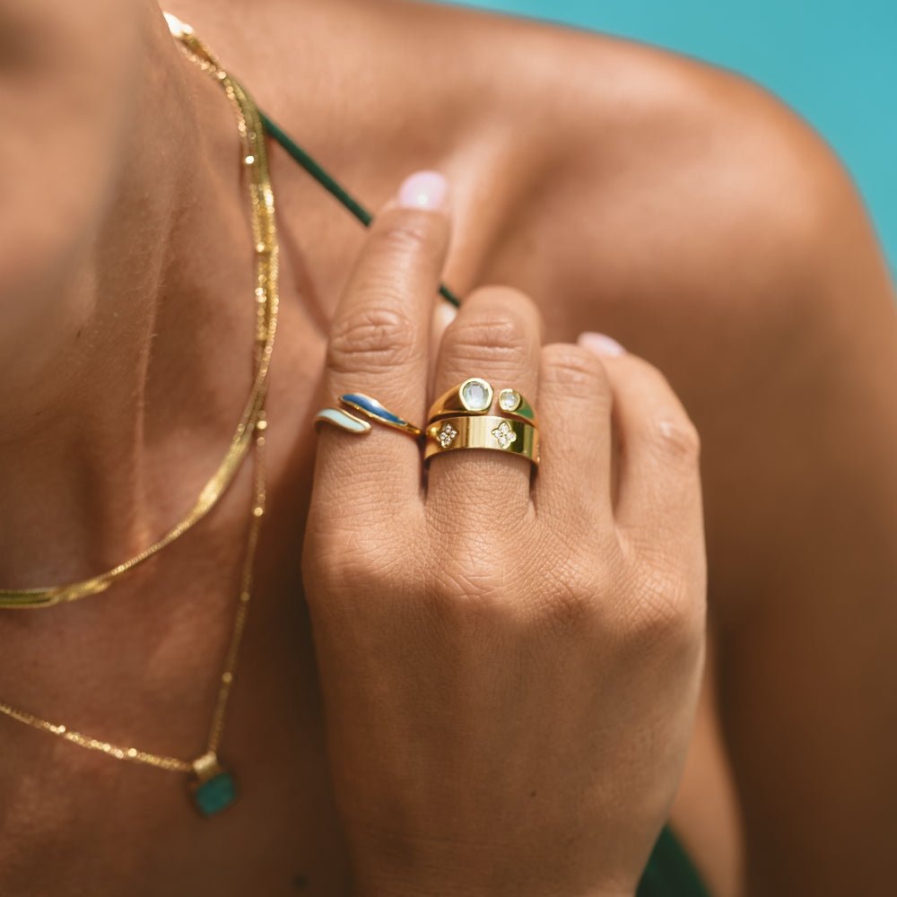 Gold Crystal Clover Band Ring - Beautiful Earth Boutique