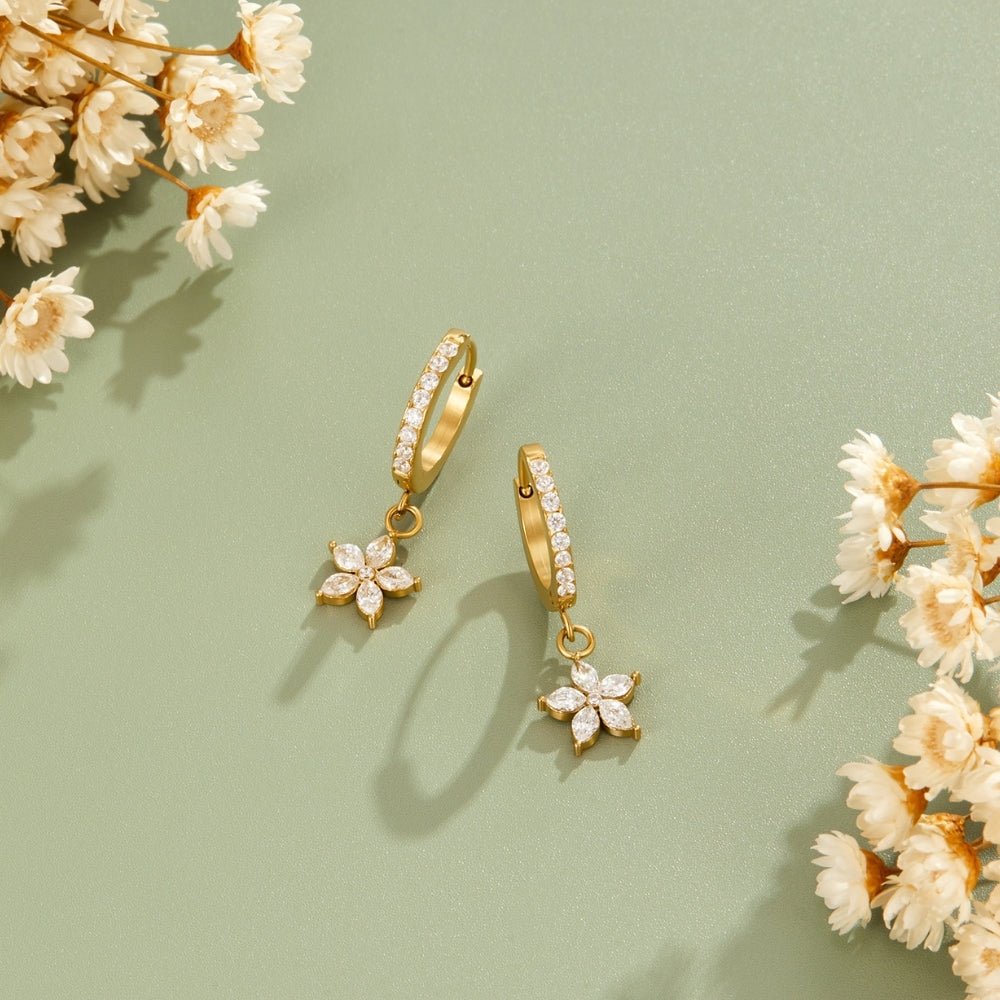 Gold Crystal Petal Drop Earrings - Beautiful Earth Boutique