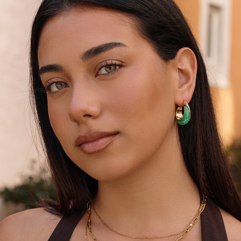 Golden Emerald Hoop Earrings - Beautiful Earth Boutique