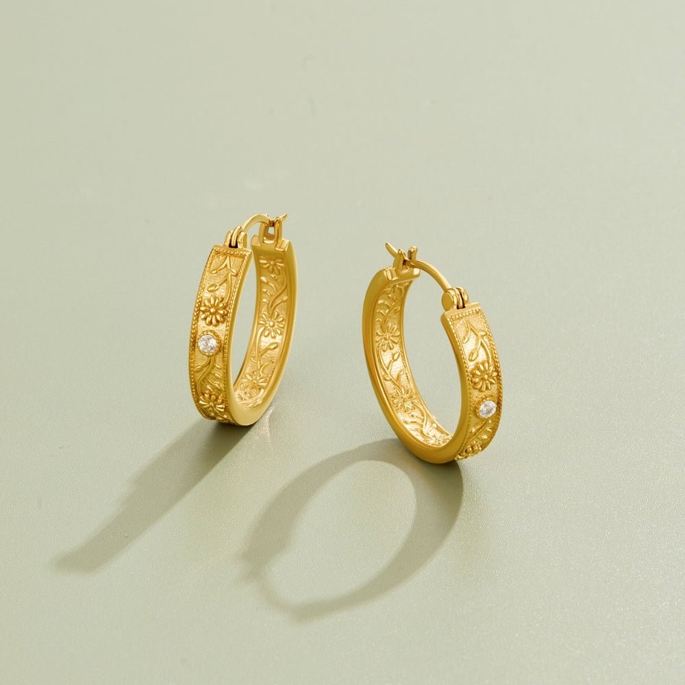 Golden Sculpted Flower Hoop Earrings - Beautiful Earth Boutique