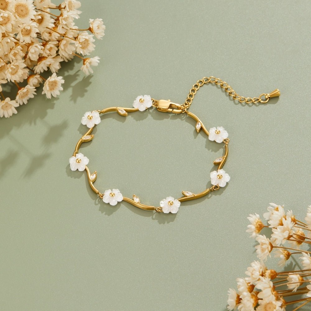 Golden White Pearl Blossom Bracelet - Beautiful Earth Boutique
