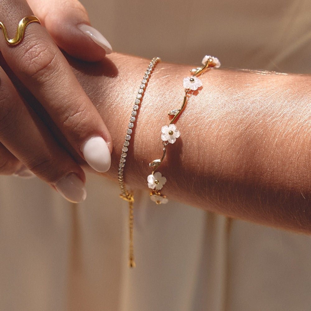 Golden White Pearl Blossom Bracelet - Beautiful Earth Boutique