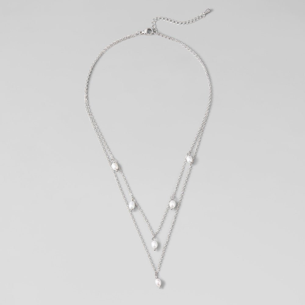 Kayla Pearl Drop Layered Silver Necklace - Beautiful Earth Boutique
