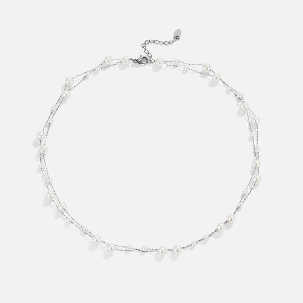 Layered Silver Tori Pearl Necklace