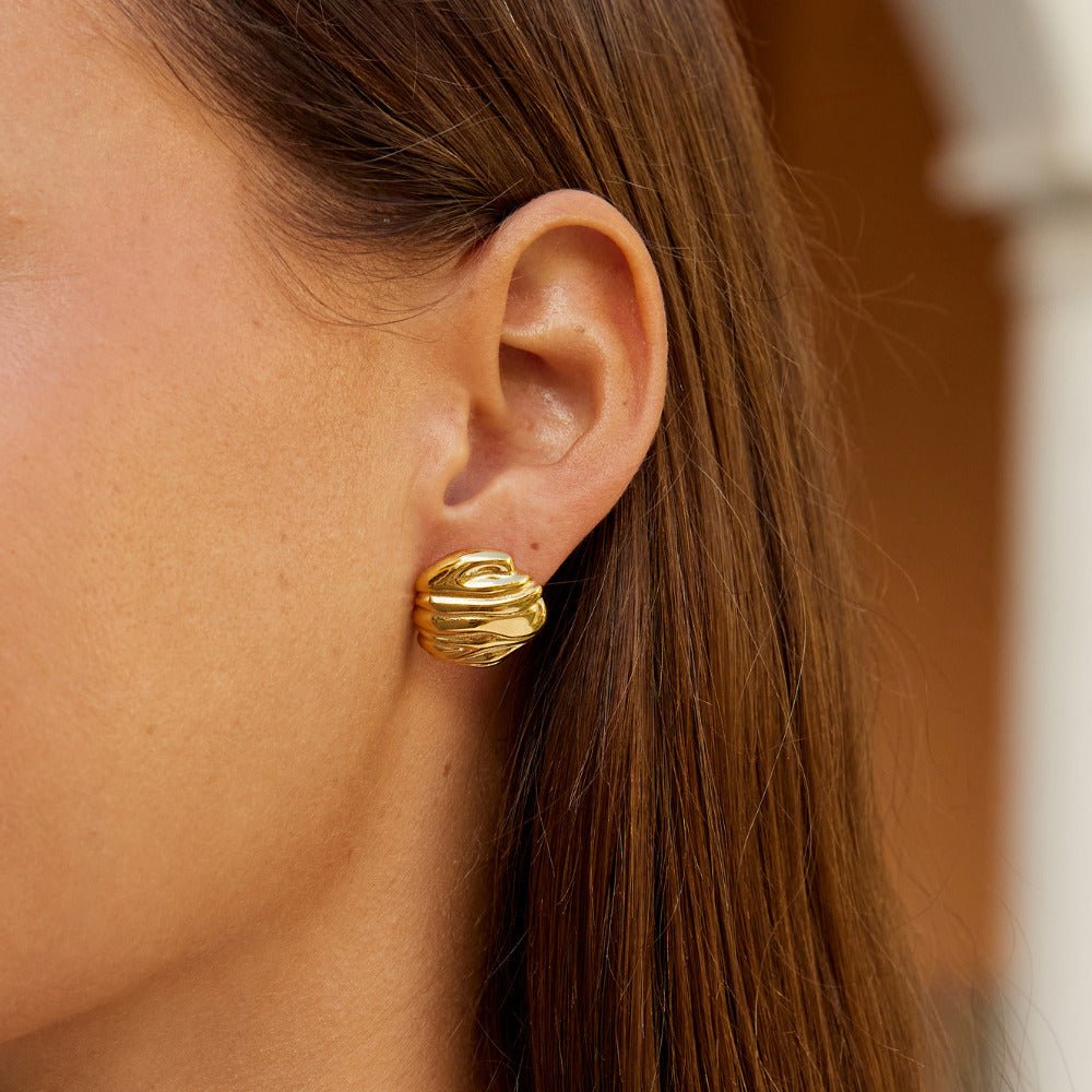 Lila Pleated Gold Button Earrings - Beautiful Earth Boutique