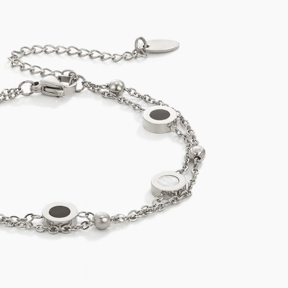 Onyx & White Stone Silver Bracelet - Beautiful Earth Boutique