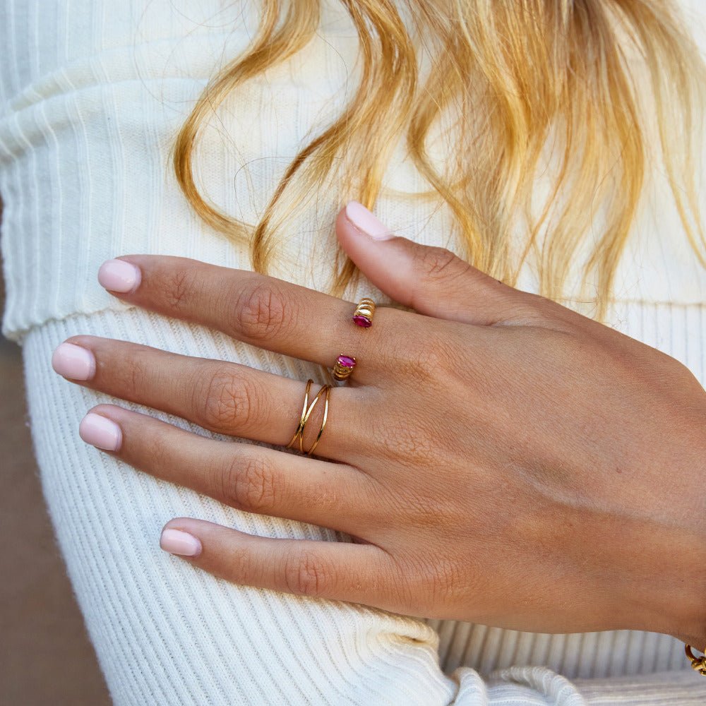 Pink Crystal Cuff Ring - Beautiful Earth Boutique