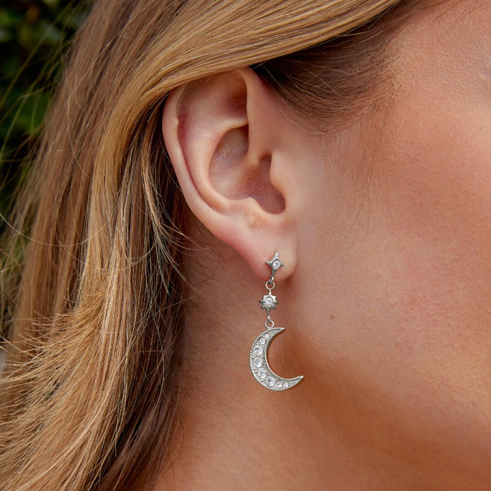 Silver Crystal Moon & Star Earrings - Beautiful Earth Boutique