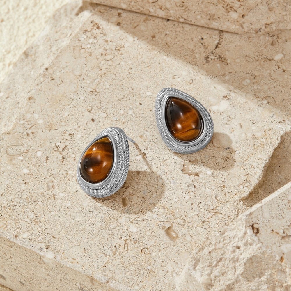 Silver Tiger Eye Teardrop Earrings - Beautiful Earth Boutique