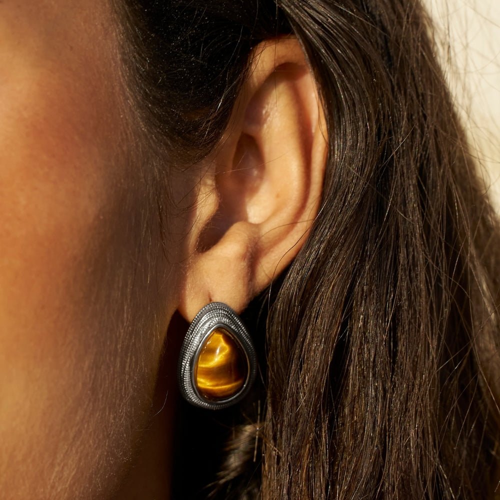 Silver Tiger Eye Teardrop Earrings - Beautiful Earth Boutique